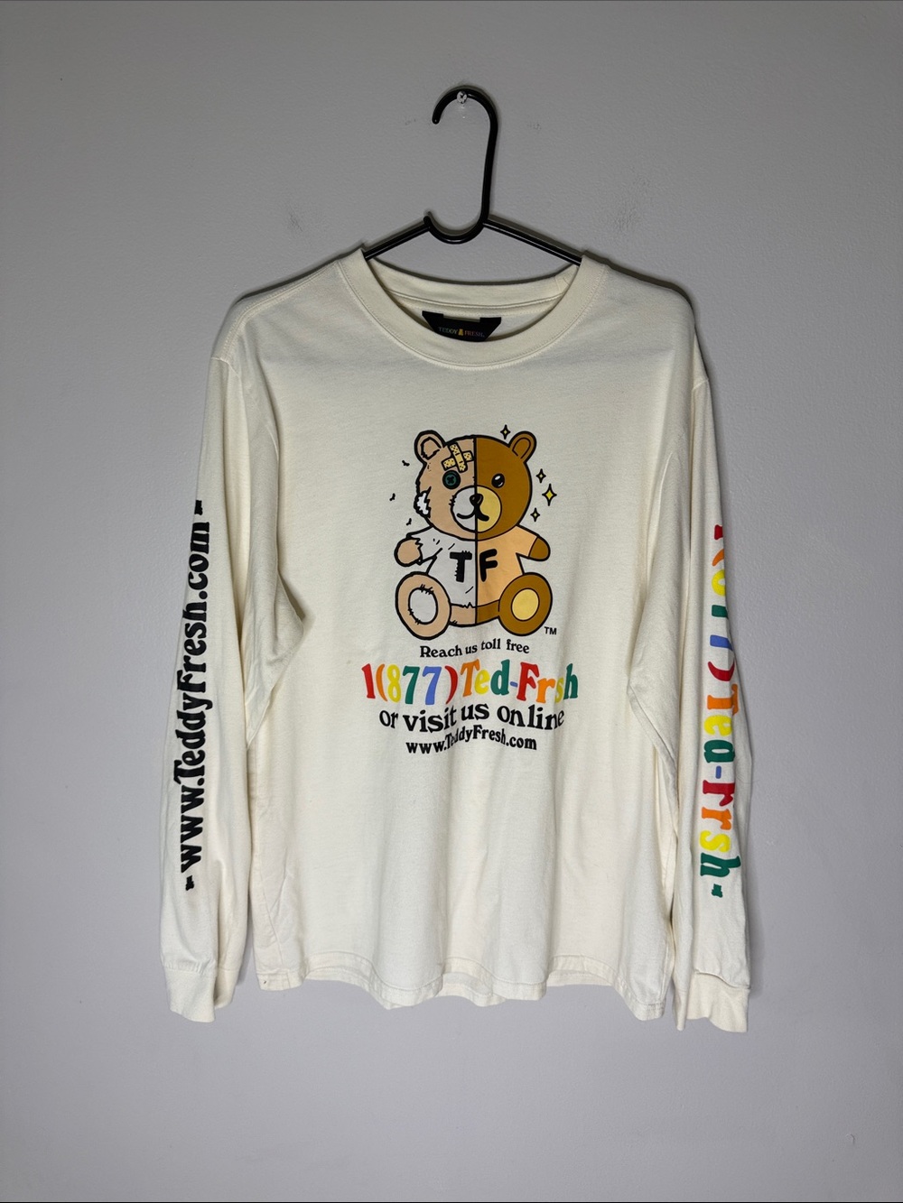Teddy Fresh Cream Long-Sleeve Tee with Colorful Teddy Graphic Medium